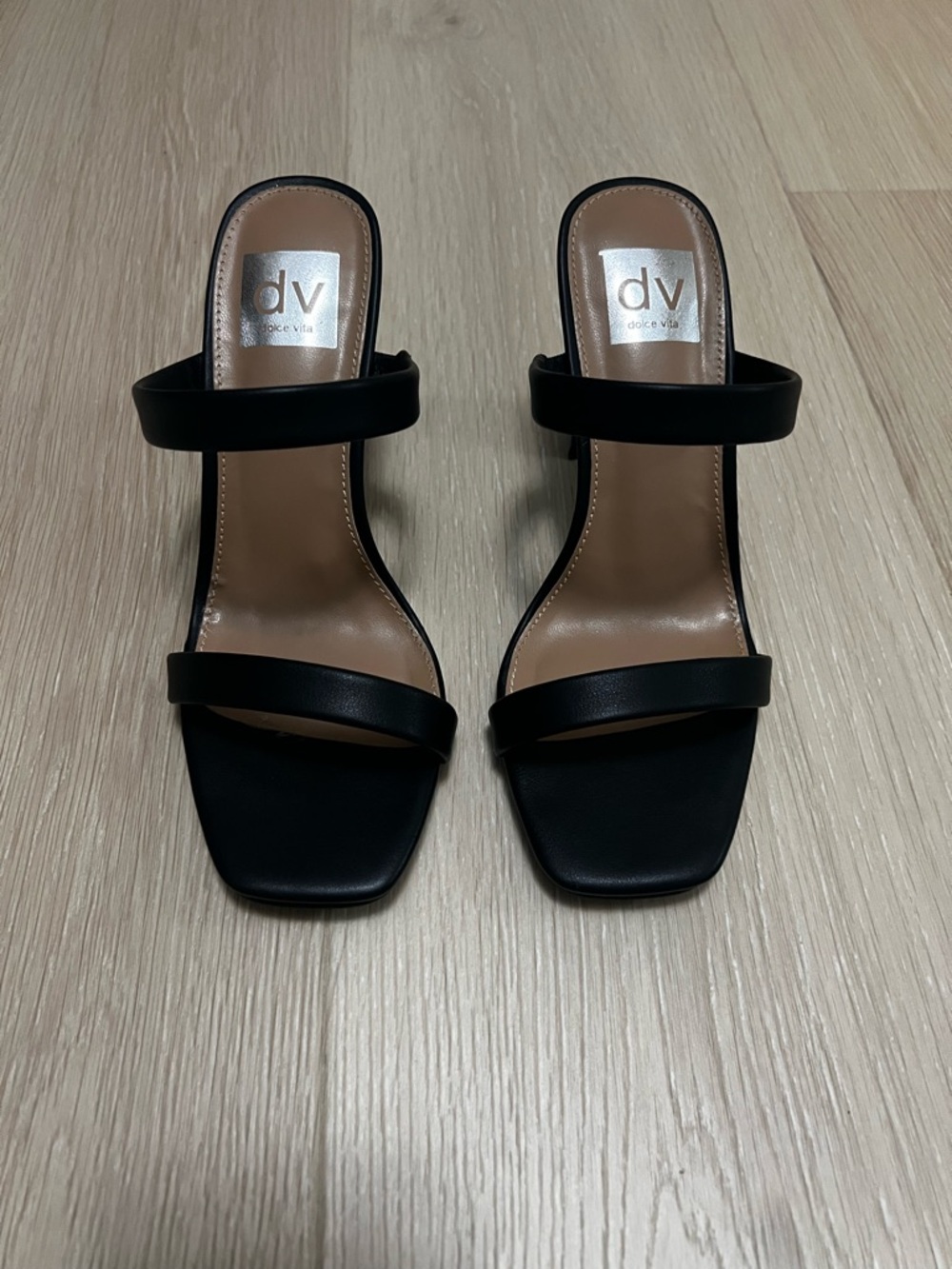 DV by Dolce Vita Black Double-Strap Square Toe Heels